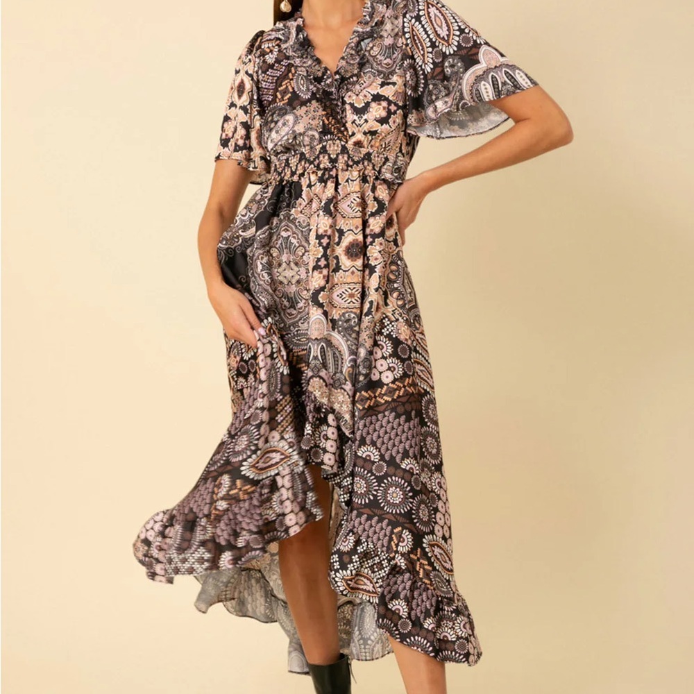 Hale Bob Blue and White Ruffled Wrap Sundress
